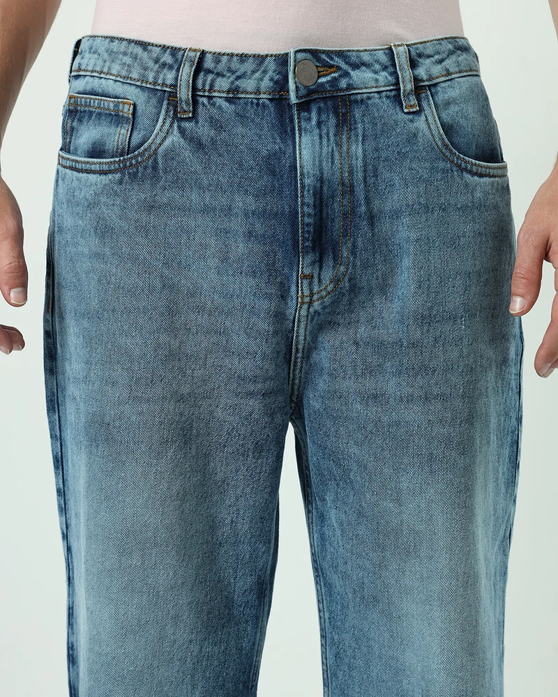 bewakoof  Men's Blue Washed Super Baggy Fit Jeans for Men | Best Price UAE